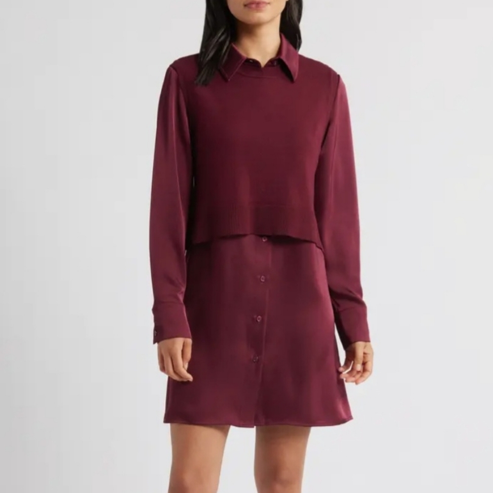 Sam Edelman Layered Mixed Media Dress Bordeaux 14